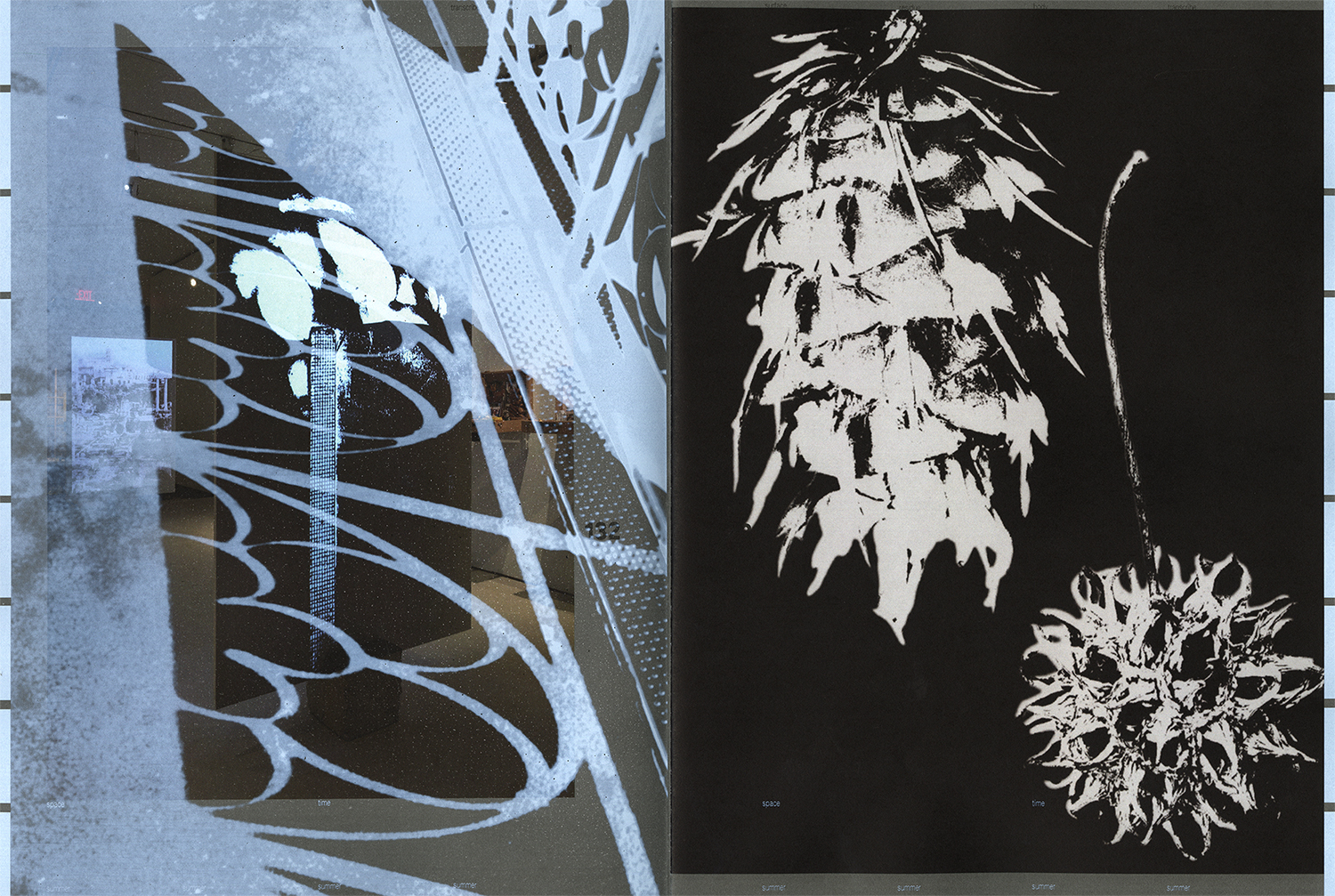 a spread from thesis book, on the impression of an image's form